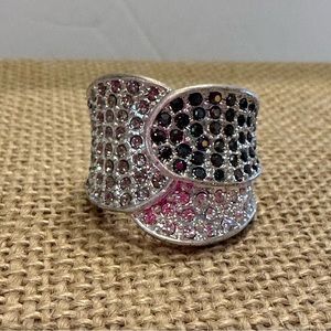 NEW Premier Designs Cocktail Ring Size 8, matte silver w/ rhinestones